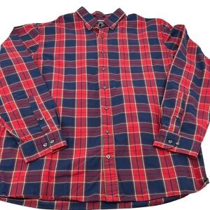 Lands End Sail Rigger Oxford Plaid Button Down Shirt Men XL T Traditional Red